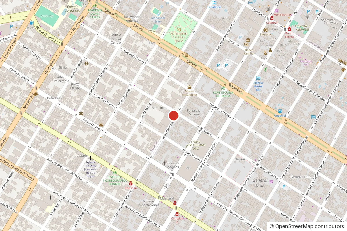 Mapa de la zona de Alberdi 1393 esquina Milano, Asunción